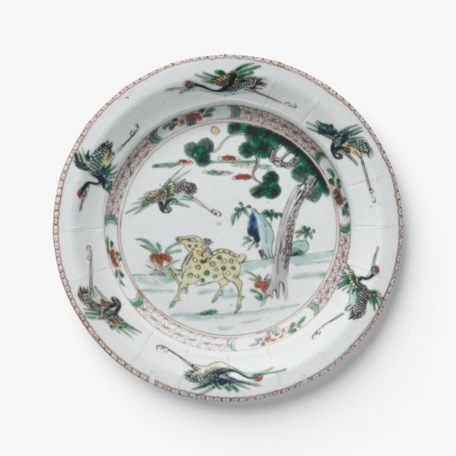 Plato De Papel Famille verte porcelana chinoiserie ciervo (Anverso)