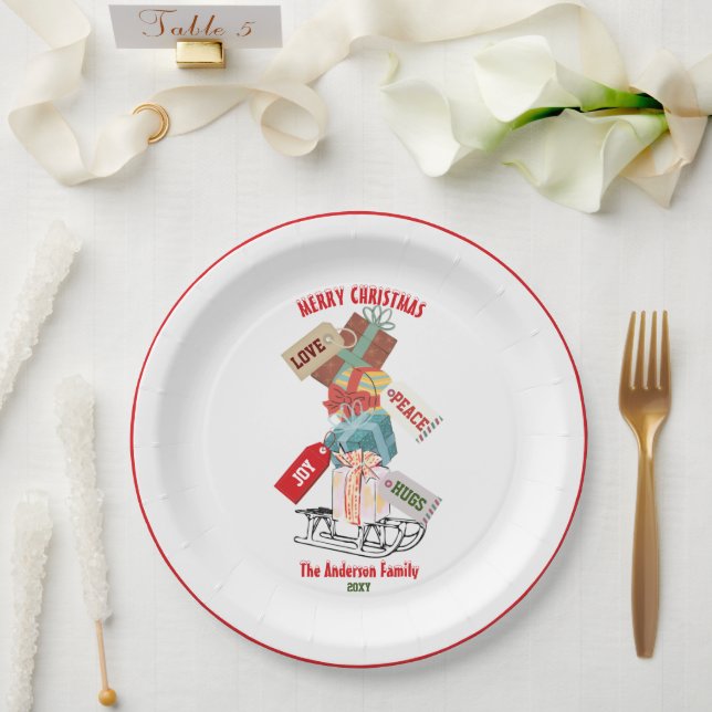 Plato De Papel Family Holiday Party Winter Sled Modern Christmas (Boda)
