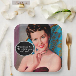 Plato De Papel Famoso cumpleaños de una mujer retro sarcástica
