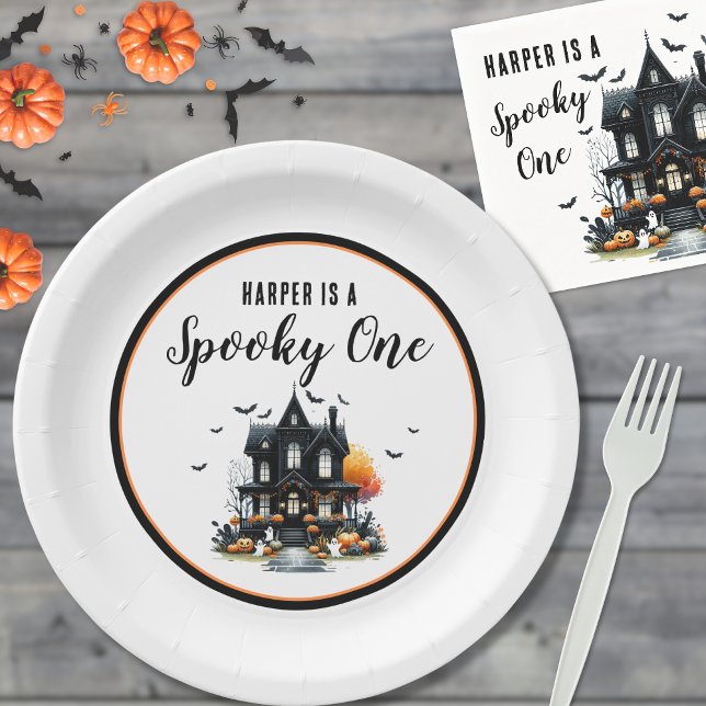 Plato De Papel Famoso Fiesta de primer cumpleaños de Halloween (Spooky One Halloween 1st Birthday Party Paper Plates)