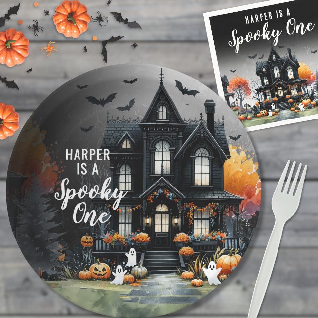 Plato De Papel Famoso Fiesta de primer cumpleaños de Halloween (Spooky One Halloween 1st Birthday Party Paper Plates )