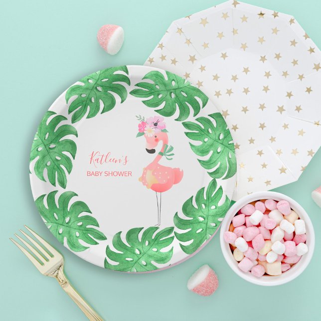 Plato De Papel Famoso flamingo rosa lindo ducha bebé (Subido por el creador)