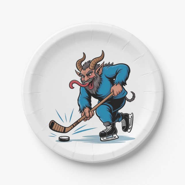 Plato De Papel Famoso Krampus jugando al hockey sobre hielo (Anverso)