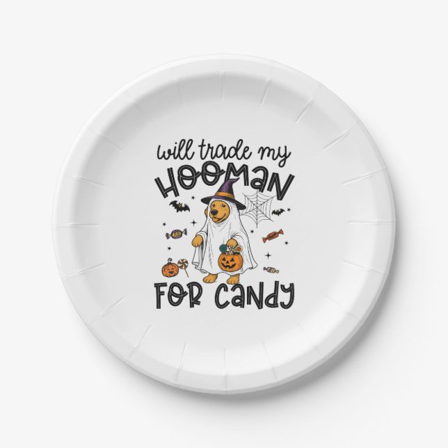Plato De Papel Famoso perro dorado Halloween Fantasma (Anverso)