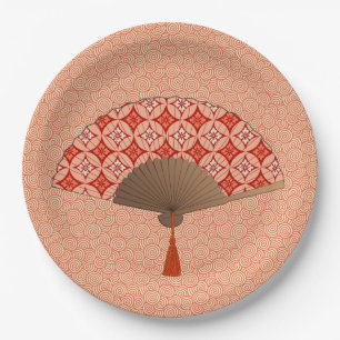 Plato De Papel Fan japonesa, adorno de Shippo, mandarina