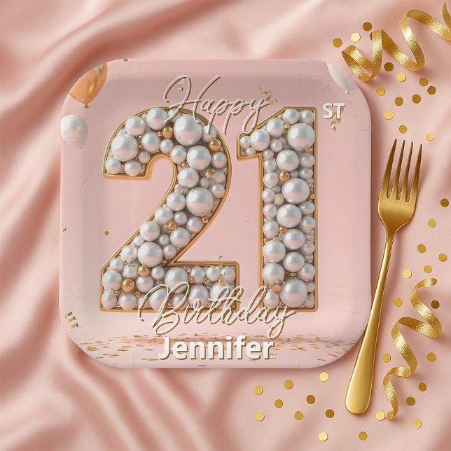 Plato De Papel Fancy Blush Pink and Pearl Gold 21st Birthday  (Subido por el creador)