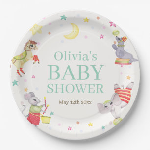 Plato De Papel Fancy Circus Carnival Animals Baby Shower