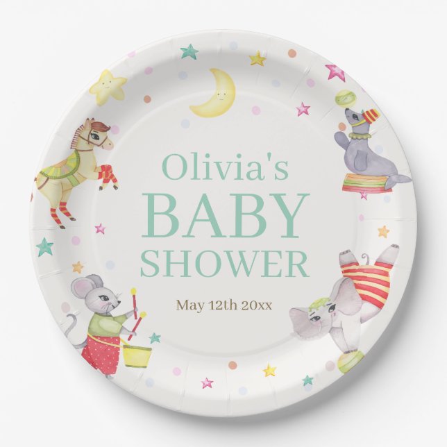 Plato De Papel Fancy Circus Carnival Animals Baby Shower (Anverso)