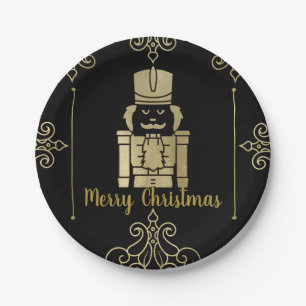 Plato De Papel Fancy Elegant Gold Black Nutcracker Holiday Party