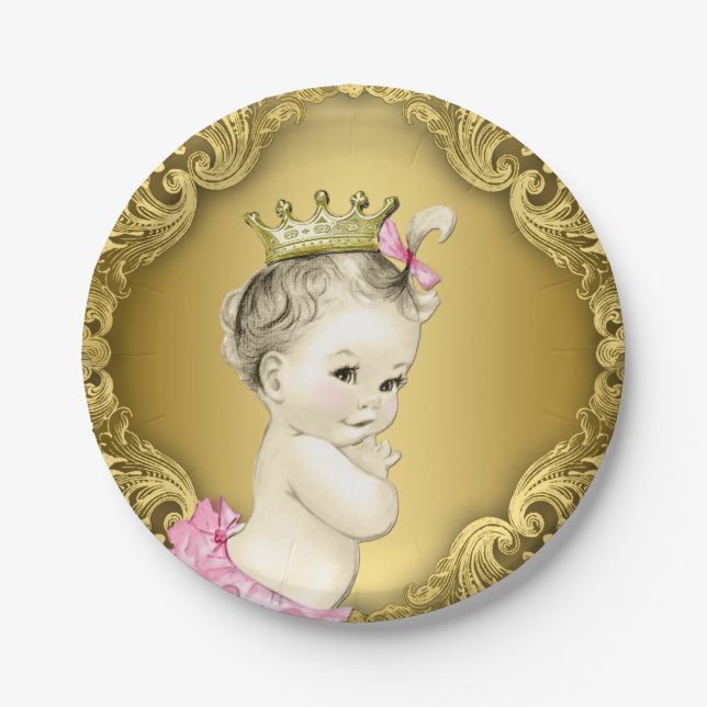 Plato De Papel Fancy Gold Princess Baby Shower (Anverso)