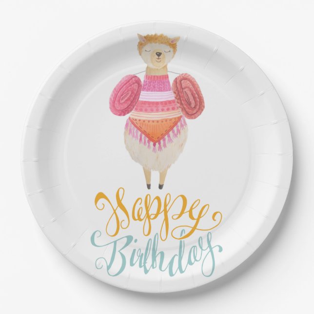 Plato De Papel Fancy Llama Birthday (Anverso)