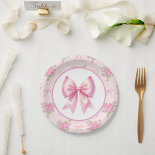 Plato De Papel Fancy One Pink Coquette Bow First Birday