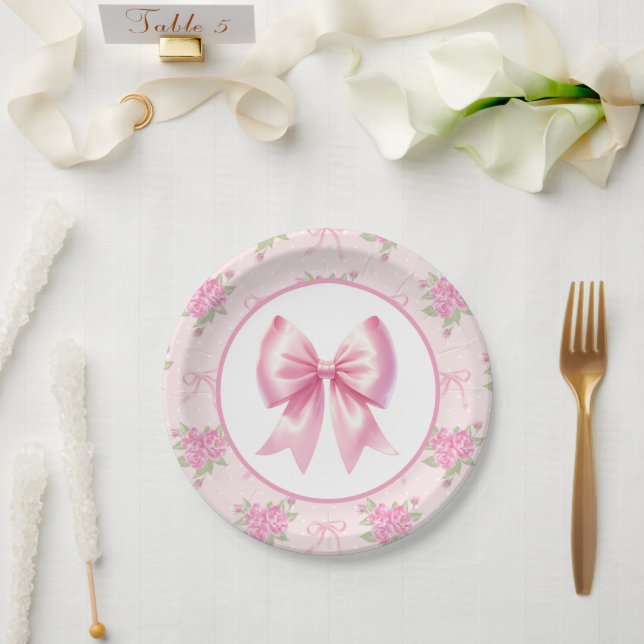 Plato De Papel Fancy One Pink Coquette Bow First Birday (Boda)
