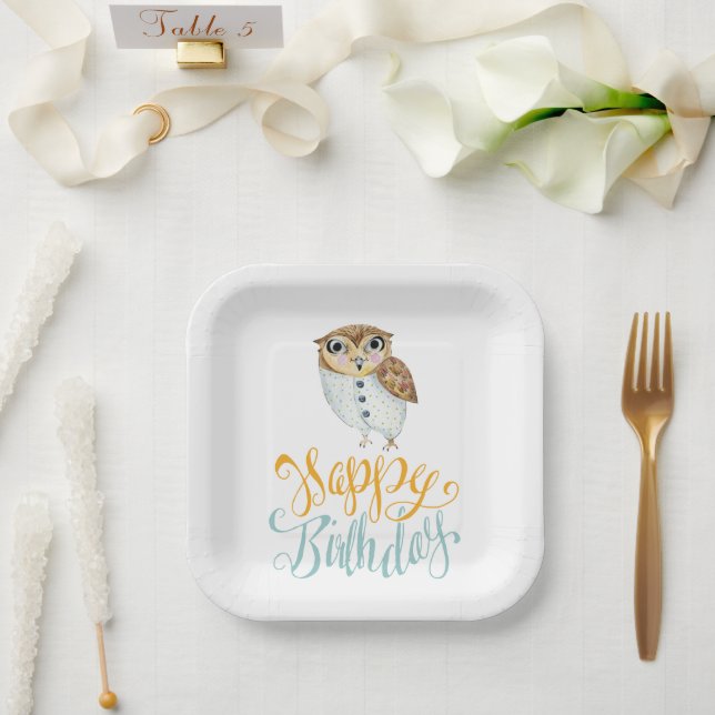 Plato De Papel Fancy Owl Birthday (Boda)