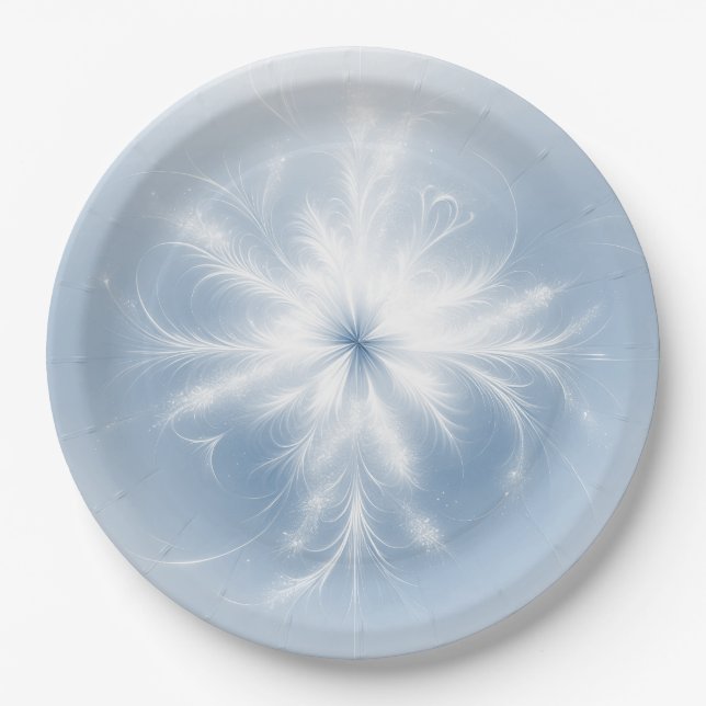 Plato De Papel Fancy White Snflake On Blue (Anverso)