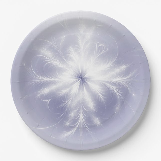 Plato De Papel Fancy White Snflake On Purple (Anverso)