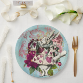 Plato De Papel Fancy Wonderland White Rabbit