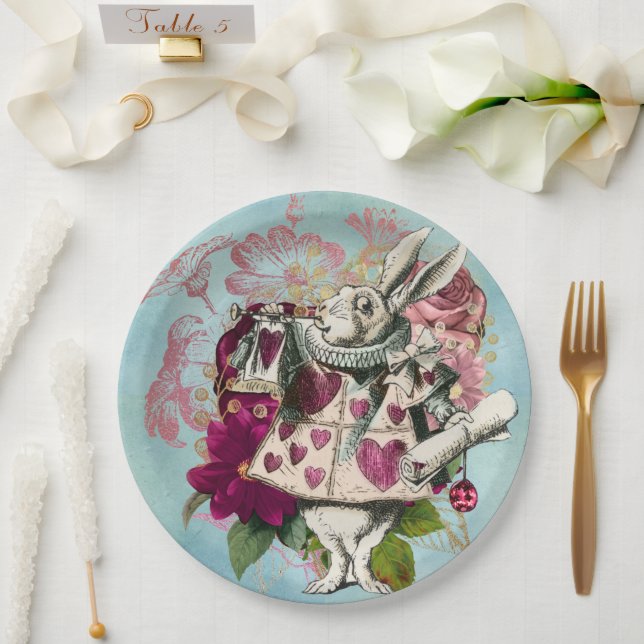 Plato De Papel Fancy Wonderland White Rabbit (Boda)