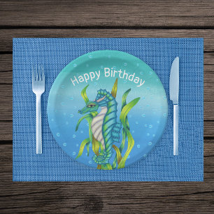 Plato De Papel Fantasía Aqua Blue Sea Dragon Horns Seawebles Bubb
