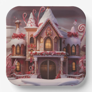 Plato De Papel Fantasía Casa de Gingerbread con Canales 3