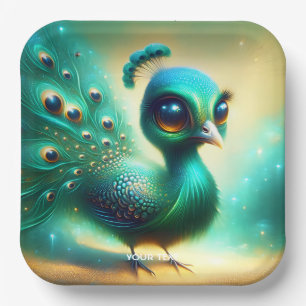 Plato De Papel Fantasía Cuesta Bebé Verde Peacock