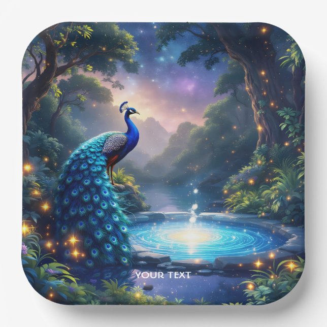 Plato De Papel Fantasía Cuesta Noche Peacock (Anverso)