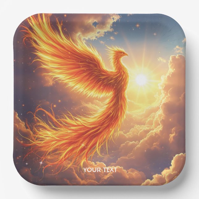 Plato De Papel Fantasía Cute Flaming Phoenix Rises (Anverso)