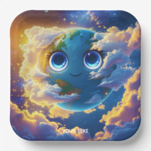 Plato De Papel Fantasía cutre espacio de la Tierra feliz