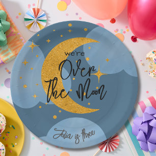 Plato De Papel Fantasía de cumpleaños infantil sobre la luna