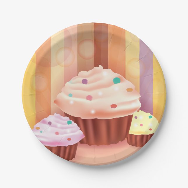 Plato De Papel Fantasía de Cupcake Dulces Coloridos  (Anverso)