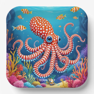 Plato De Papel Fantasía en mar de pulpo a cuadros