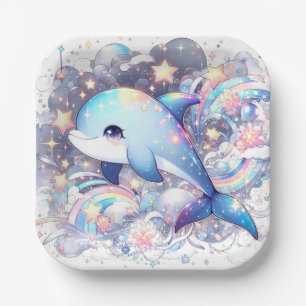 Plato De Papel Fantasía encantada Dolphin Baby Shower