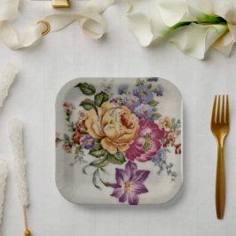 Plato De Papel Fantasía Floral 