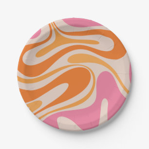 Plato De Papel Fantasía retro Swirt Resumen Crema Naranja rosa