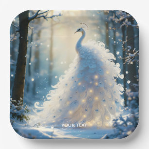 Plato De Papel Fantasía suave nieve blanca Peacock