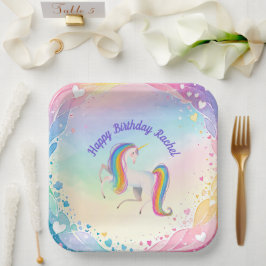 Plato De Papel Fantasia Unicornio Colorido