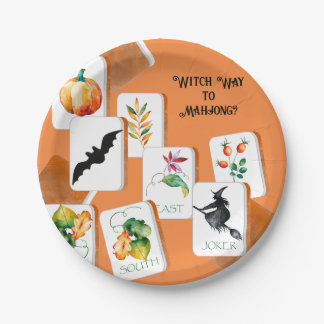 Plato De Papel Fantasiosas baldosas de Mahjong de Halloween