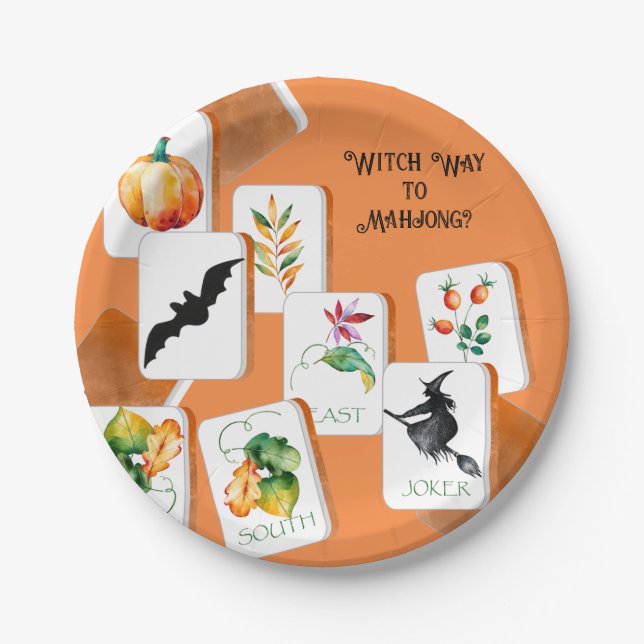 Plato De Papel Fantasiosas baldosas de Mahjong de Halloween  (Anverso)