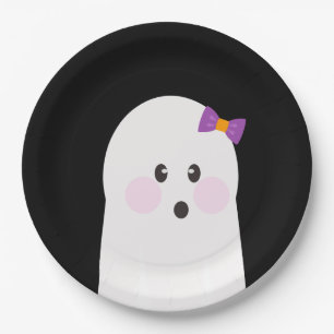 Plato De Papel Fantasma Adorable de Halloween Negro