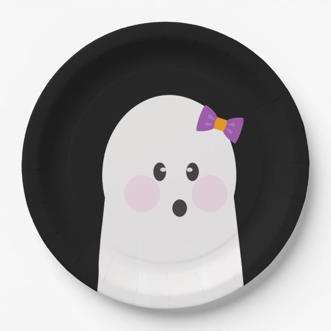 Plato De Papel Fantasma Adorable de Halloween Negro (Anverso)
