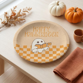 Plato De Papel Fantasma Adorable Retro Feliz Halloween