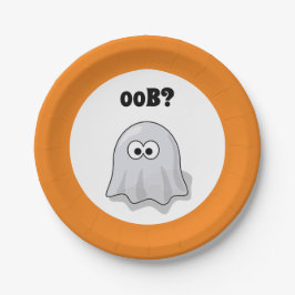 Plato De Papel Fantasma Confundido Dice "¿Oob?" Divertido Dibujo 