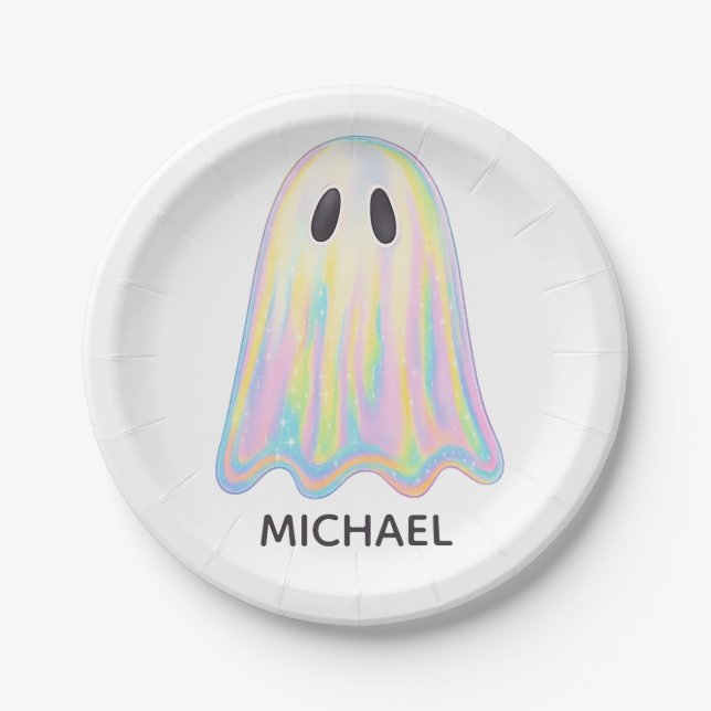 Plato De Papel Fantasma de Arcoíris Pastel Adorable | Espeluznant (Anverso)