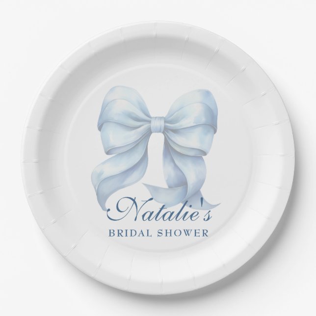 Plato De Papel Fantasma de ducha de novias Blue Bow personalizada (Anverso)