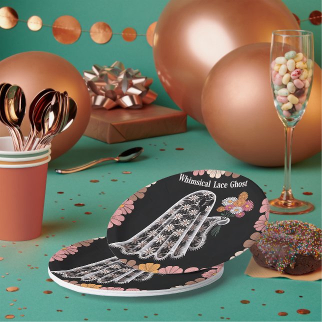 Plato De Papel Fantasma de encaje caprichoso Ilustracion floral (Multi)