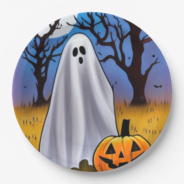 Plato De Papel Fantasma de Halloween (Anverso)