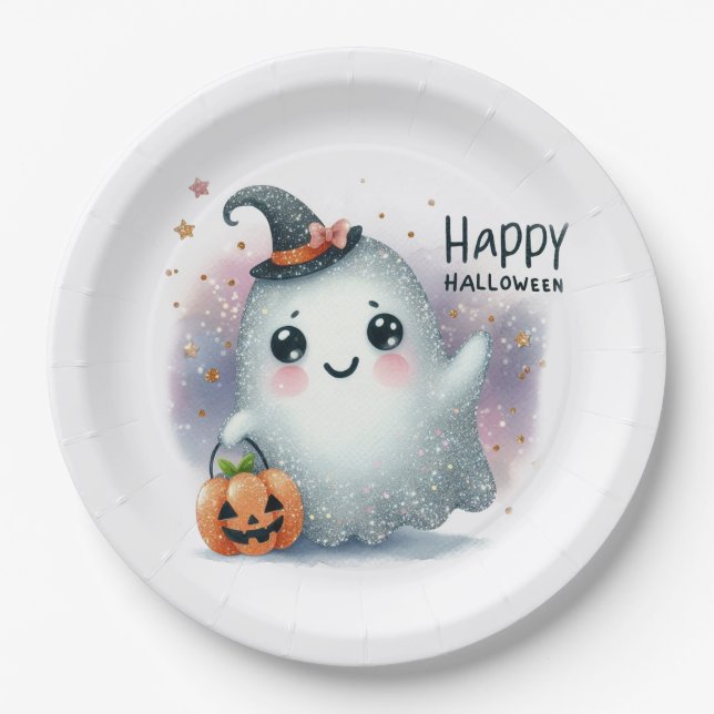 Plato De Papel Fantasma de Halloween (Anverso)