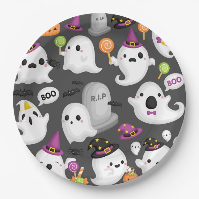 Plato De Papel Fantasma de Halloween (Anverso)