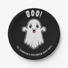 Plato De Papel Fantasma de Halloween Boo Texto Personalizado Negr