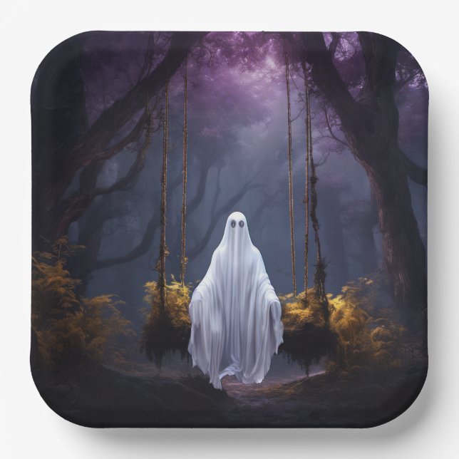 Plato De Papel Fantasma De Halloween En Swing (Anverso)